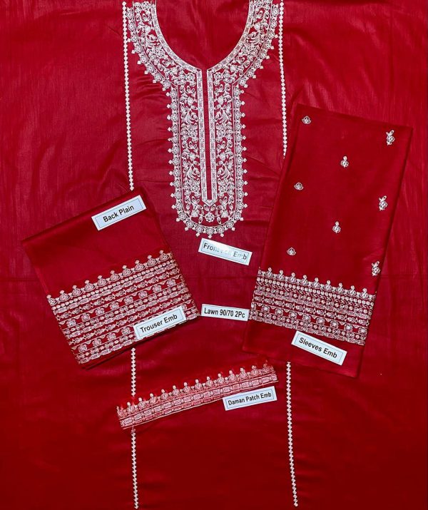 Lameesa casual 2 piece with a touch of embroidery Dark red - Image 2