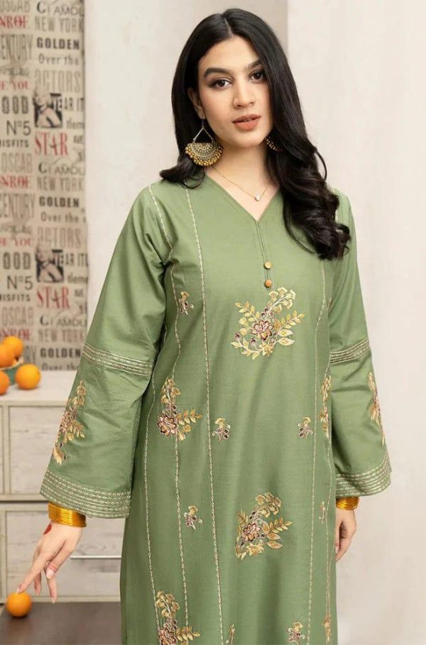 Lameesa casual 2 piece with a touch of embroidery Asparagus