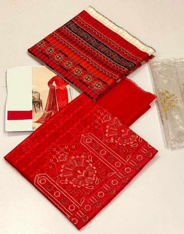Lameesa delicate embroidery with boring daman printed lawn - Boston University Red