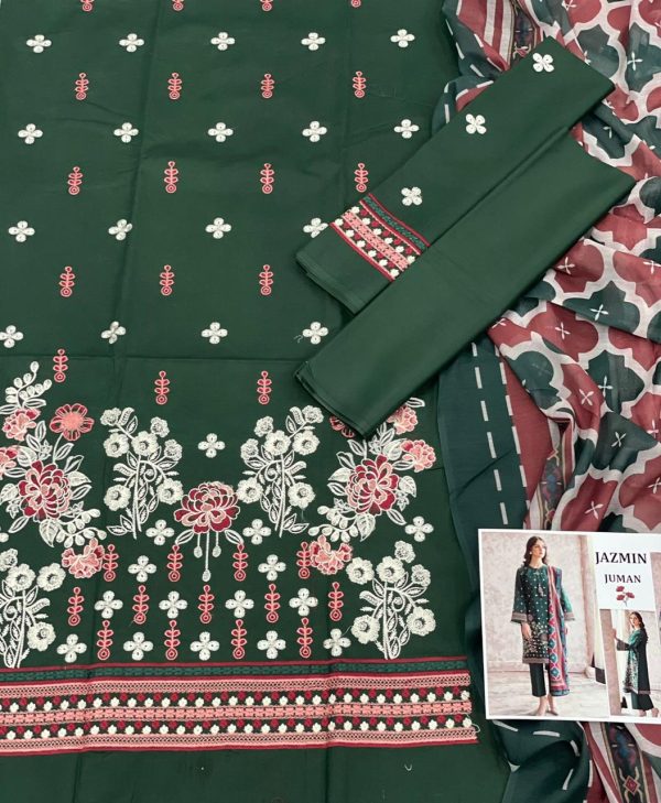 Lameesa Jungle Green Lawn with Zari Dupatta - Image 4