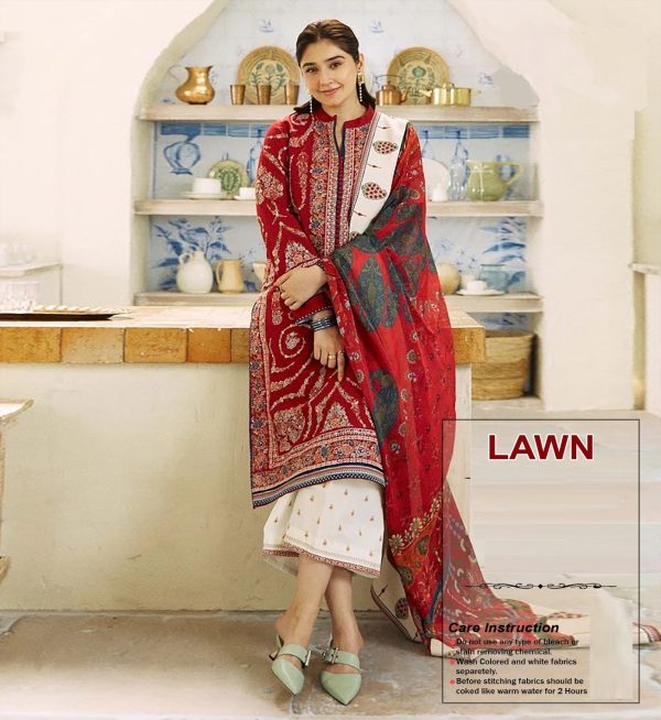 Lameesa embroidered lawn red