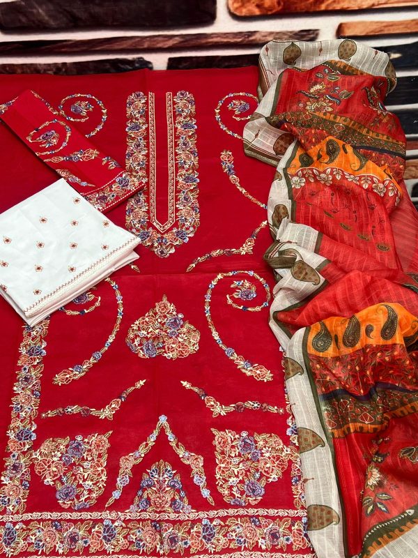 Lameesa embroidered lawn red - Image 2