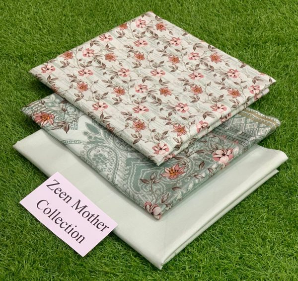 Lameesa mother collection printed lawn, Pastel Grey & Rosy brown (flowers)