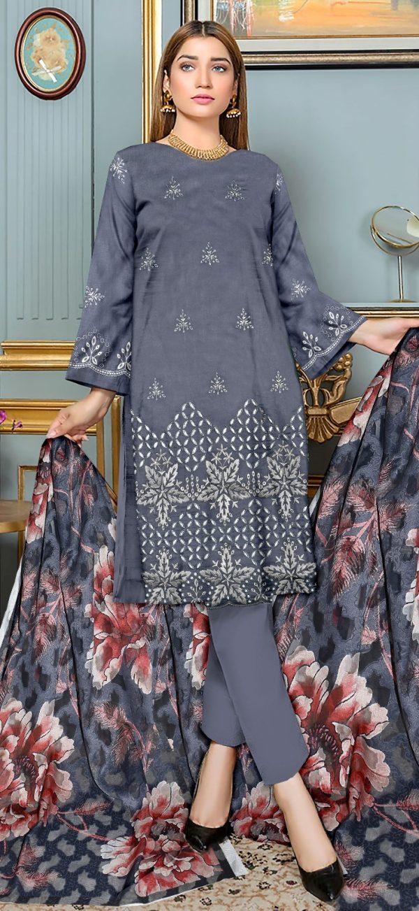 Lameesa 3PC Fancy Lawn Embroidery festival Collection in Payne gray