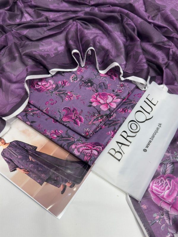 Lameesa breathable daily and festive printed lawn French lilac - Image 2