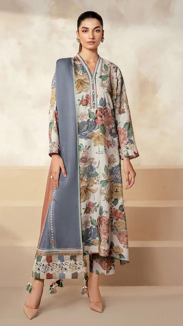 Lameesa breathable daily and festive printed lawn pastel grey