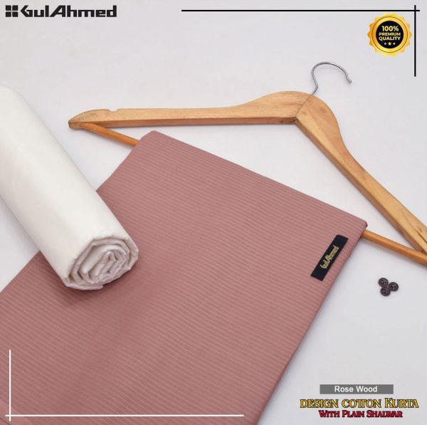 Men rose wood Luxury Cotton Kurta & with white Shalwar