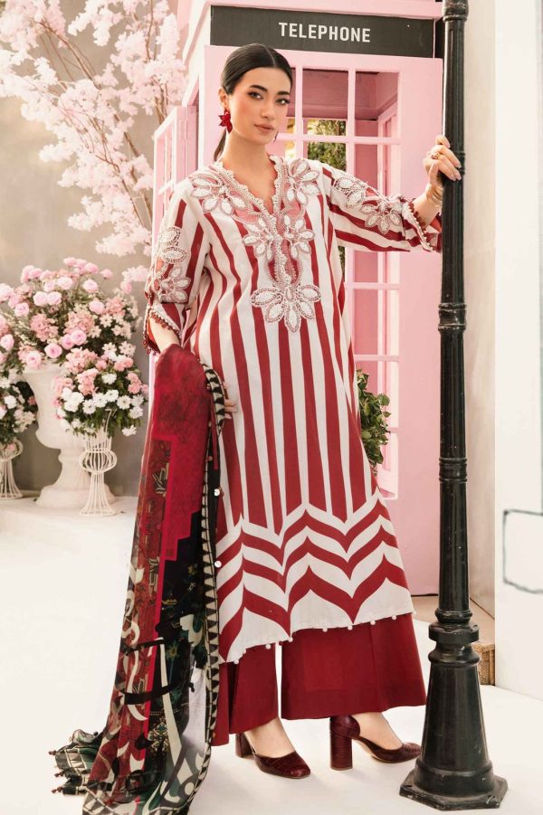 Lameesa printed lawn front adorned with heavy embroidered spangle neckline, red - Image 2