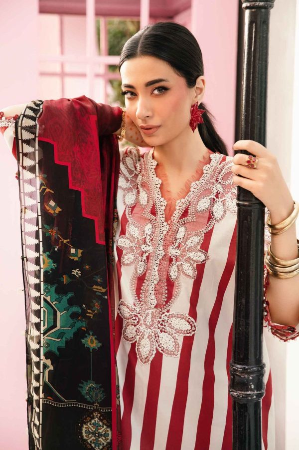Lameesa printed lawn front adorned with heavy embroidered spangle neckline, red - Image 3